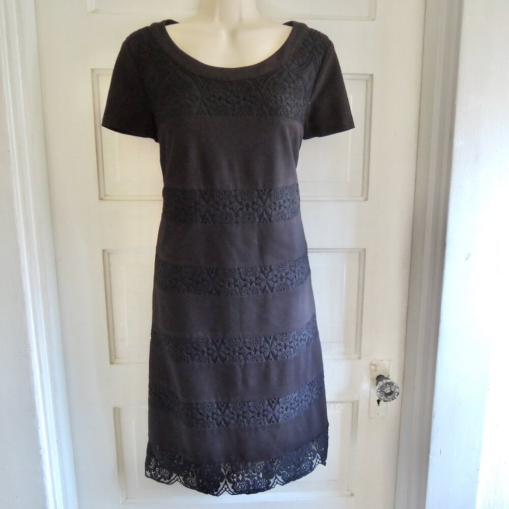 Laundry Shelli Segal Black Floral Lace Inset Shift Dress 10